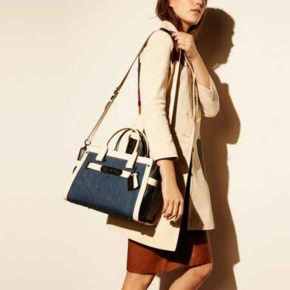 Coach Denim Swagger with black and white leather - Picture 2 of 11